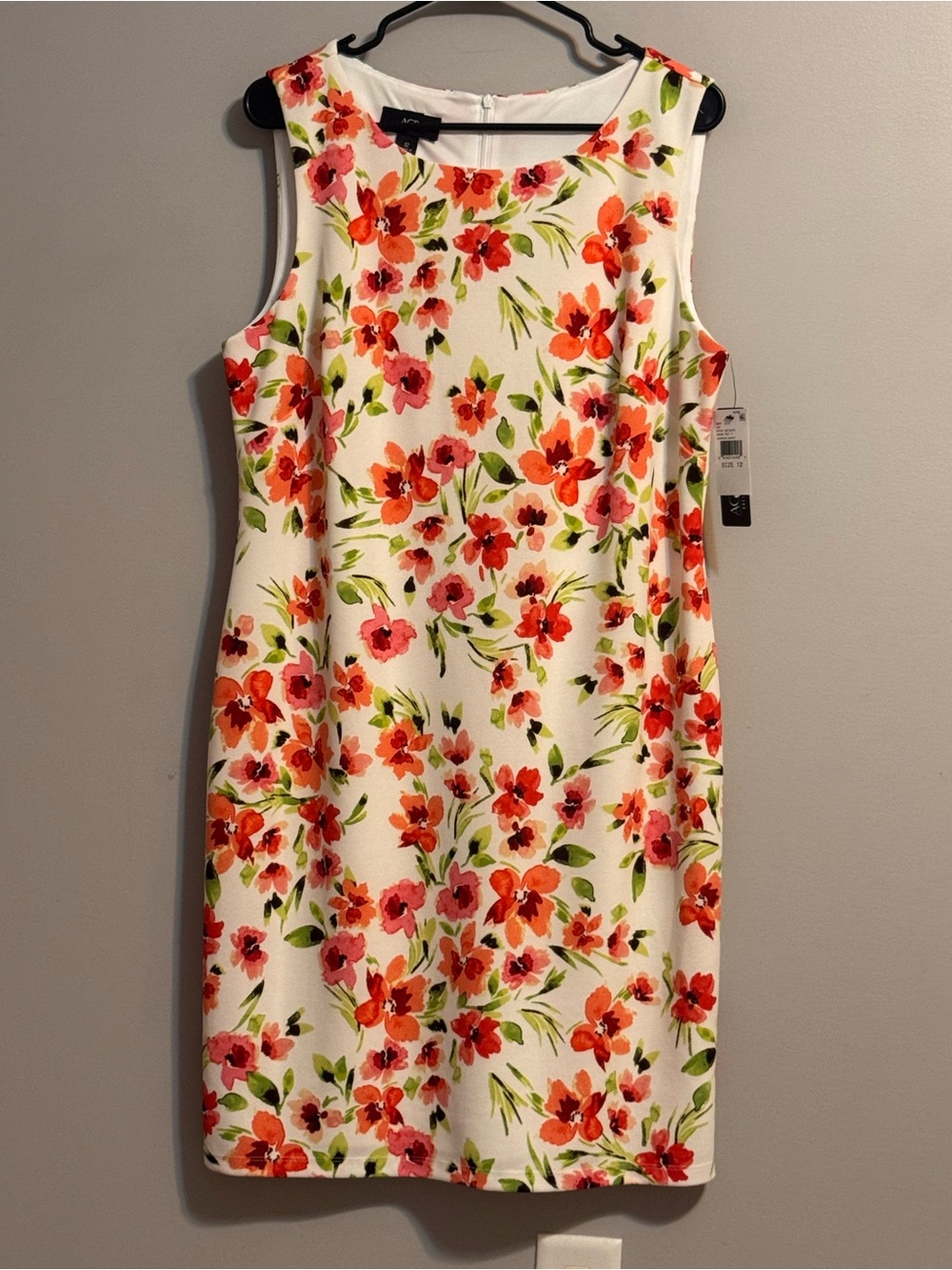 AGB Essential Sheath Dress Size 12 White Coral Floral Sleeveless NWT